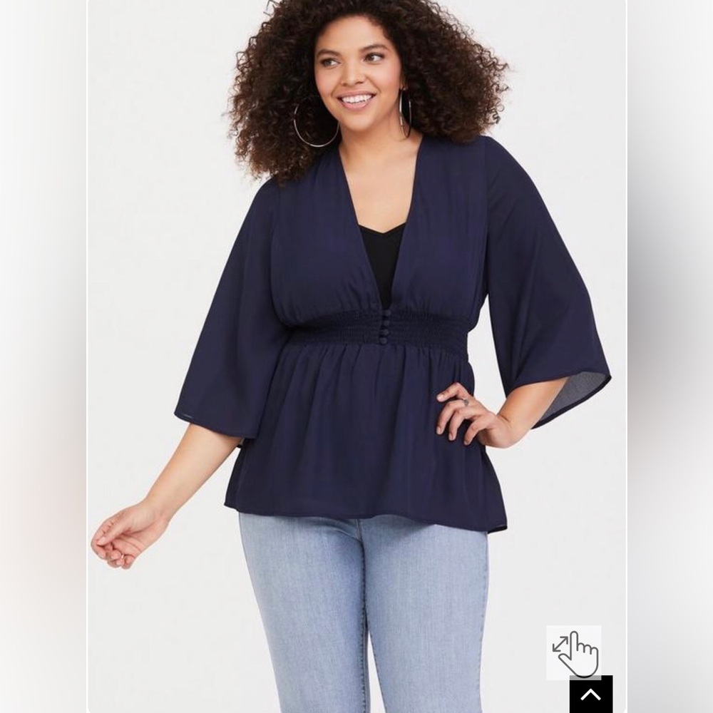 Torrid georgette babydoll smocked blouse navy size 1